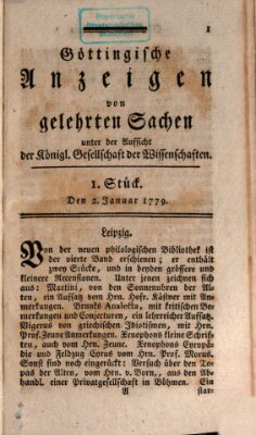 Göttingische Anzeigen von gelehrten Sachen (Göttingische Zeitungen von gelehrten Sachen) Samstag 2. Januar 1779