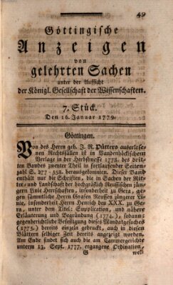 Göttingische Anzeigen von gelehrten Sachen (Göttingische Zeitungen von gelehrten Sachen) Samstag 16. Januar 1779