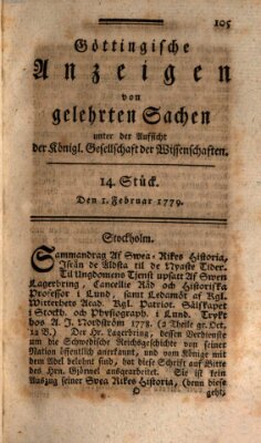 Göttingische Anzeigen von gelehrten Sachen (Göttingische Zeitungen von gelehrten Sachen) Montag 1. Februar 1779