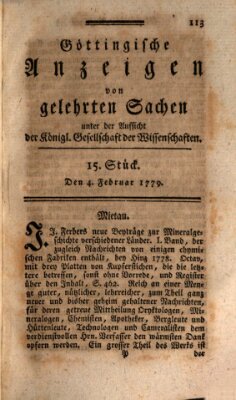 Göttingische Anzeigen von gelehrten Sachen (Göttingische Zeitungen von gelehrten Sachen) Donnerstag 4. Februar 1779