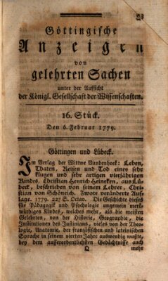 Göttingische Anzeigen von gelehrten Sachen (Göttingische Zeitungen von gelehrten Sachen) Samstag 6. Februar 1779