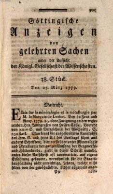 Göttingische Anzeigen von gelehrten Sachen (Göttingische Zeitungen von gelehrten Sachen) Samstag 27. März 1779