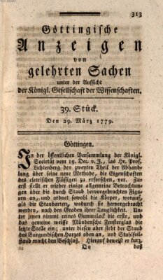 Göttingische Anzeigen von gelehrten Sachen (Göttingische Zeitungen von gelehrten Sachen) Montag 29. März 1779