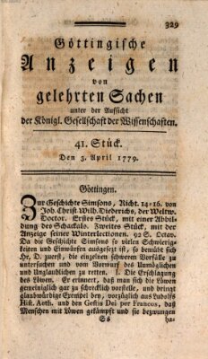 Göttingische Anzeigen von gelehrten Sachen (Göttingische Zeitungen von gelehrten Sachen) Samstag 3. April 1779