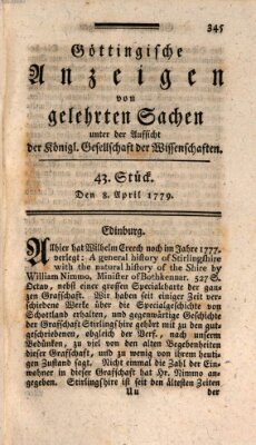 Göttingische Anzeigen von gelehrten Sachen (Göttingische Zeitungen von gelehrten Sachen) Donnerstag 8. April 1779