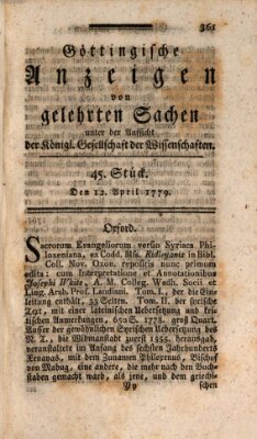 Göttingische Anzeigen von gelehrten Sachen (Göttingische Zeitungen von gelehrten Sachen) Montag 12. April 1779