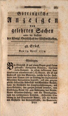 Göttingische Anzeigen von gelehrten Sachen (Göttingische Zeitungen von gelehrten Sachen) Montag 19. April 1779