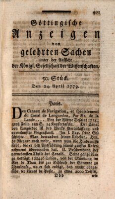 Göttingische Anzeigen von gelehrten Sachen (Göttingische Zeitungen von gelehrten Sachen) Samstag 24. April 1779