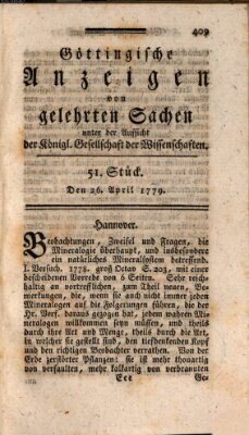 Göttingische Anzeigen von gelehrten Sachen (Göttingische Zeitungen von gelehrten Sachen) Montag 26. April 1779