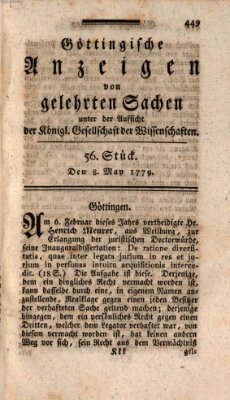 Göttingische Anzeigen von gelehrten Sachen (Göttingische Zeitungen von gelehrten Sachen) Samstag 8. Mai 1779