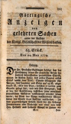 Göttingische Anzeigen von gelehrten Sachen (Göttingische Zeitungen von gelehrten Sachen) Montag 24. Mai 1779