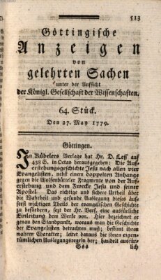 Göttingische Anzeigen von gelehrten Sachen (Göttingische Zeitungen von gelehrten Sachen) Donnerstag 27. Mai 1779