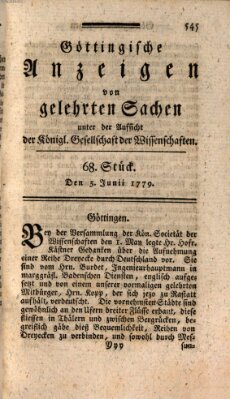 Göttingische Anzeigen von gelehrten Sachen (Göttingische Zeitungen von gelehrten Sachen) Samstag 5. Juni 1779