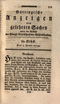 Göttingische Anzeigen von gelehrten Sachen (Göttingische Zeitungen von gelehrten Sachen) Montag 7. Juni 1779