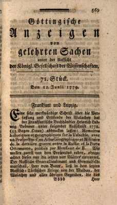 Göttingische Anzeigen von gelehrten Sachen (Göttingische Zeitungen von gelehrten Sachen) Samstag 12. Juni 1779