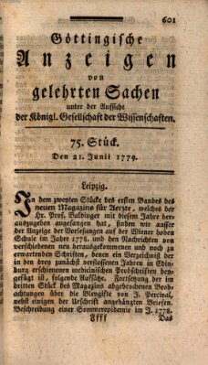 Göttingische Anzeigen von gelehrten Sachen (Göttingische Zeitungen von gelehrten Sachen) Montag 21. Juni 1779