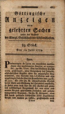 Göttingische Anzeigen von gelehrten Sachen (Göttingische Zeitungen von gelehrten Sachen) Samstag 10. Juli 1779