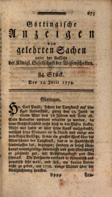 Göttingische Anzeigen von gelehrten Sachen (Göttingische Zeitungen von gelehrten Sachen) Montag 12. Juli 1779