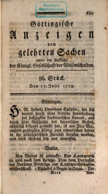 Göttingische Anzeigen von gelehrten Sachen (Göttingische Zeitungen von gelehrten Sachen) Samstag 17. Juli 1779