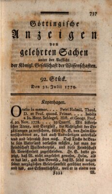 Göttingische Anzeigen von gelehrten Sachen (Göttingische Zeitungen von gelehrten Sachen) Samstag 31. Juli 1779