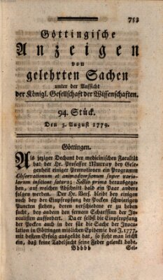 Göttingische Anzeigen von gelehrten Sachen (Göttingische Zeitungen von gelehrten Sachen) Donnerstag 5. August 1779