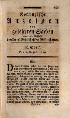 Göttingische Anzeigen von gelehrten Sachen (Göttingische Zeitungen von gelehrten Sachen) Montag 9. August 1779