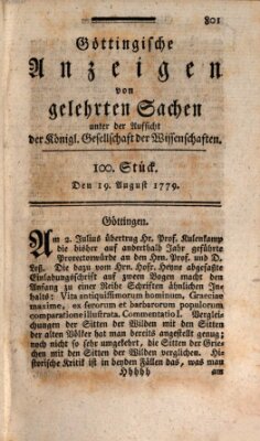 Göttingische Anzeigen von gelehrten Sachen (Göttingische Zeitungen von gelehrten Sachen) Donnerstag 19. August 1779