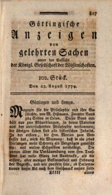 Göttingische Anzeigen von gelehrten Sachen (Göttingische Zeitungen von gelehrten Sachen) Montag 23. August 1779