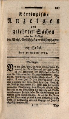 Göttingische Anzeigen von gelehrten Sachen (Göttingische Zeitungen von gelehrten Sachen) Donnerstag 26. August 1779