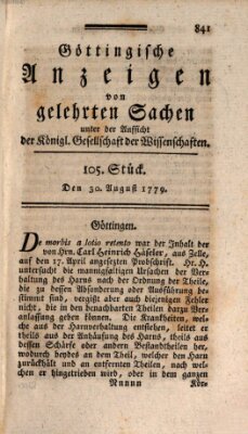 Göttingische Anzeigen von gelehrten Sachen (Göttingische Zeitungen von gelehrten Sachen) Montag 30. August 1779