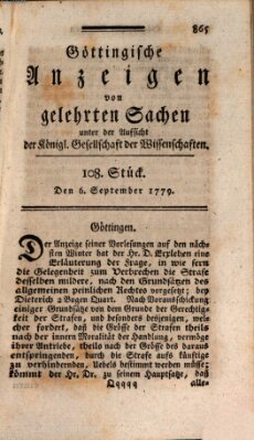 Göttingische Anzeigen von gelehrten Sachen (Göttingische Zeitungen von gelehrten Sachen) Montag 6. September 1779