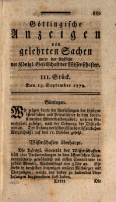 Göttingische Anzeigen von gelehrten Sachen (Göttingische Zeitungen von gelehrten Sachen) Montag 13. September 1779