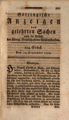 Göttingische Anzeigen von gelehrten Sachen (Göttingische Zeitungen von gelehrten Sachen) Samstag 18. September 1779