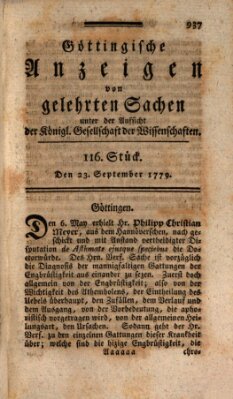 Göttingische Anzeigen von gelehrten Sachen (Göttingische Zeitungen von gelehrten Sachen) Donnerstag 23. September 1779