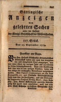 Göttingische Anzeigen von gelehrten Sachen (Göttingische Zeitungen von gelehrten Sachen) Samstag 25. September 1779