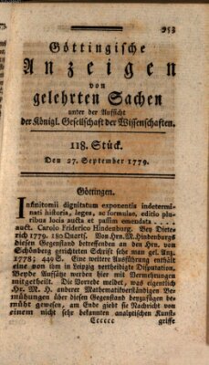 Göttingische Anzeigen von gelehrten Sachen (Göttingische Zeitungen von gelehrten Sachen) Montag 27. September 1779