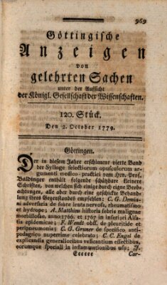 Göttingische Anzeigen von gelehrten Sachen (Göttingische Zeitungen von gelehrten Sachen) Samstag 2. Oktober 1779