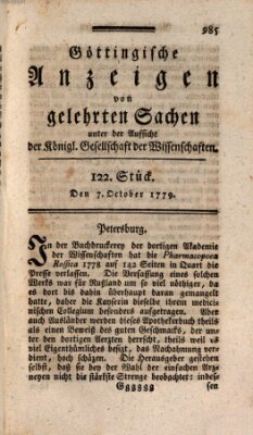 Göttingische Anzeigen von gelehrten Sachen (Göttingische Zeitungen von gelehrten Sachen) Donnerstag 7. Oktober 1779