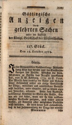 Göttingische Anzeigen von gelehrten Sachen (Göttingische Zeitungen von gelehrten Sachen) Montag 18. Oktober 1779