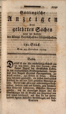 Göttingische Anzeigen von gelehrten Sachen (Göttingische Zeitungen von gelehrten Sachen) Montag 25. Oktober 1779