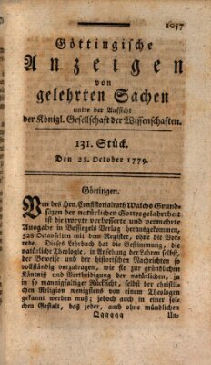 Göttingische Anzeigen von gelehrten Sachen (Göttingische Zeitungen von gelehrten Sachen) Donnerstag 28. Oktober 1779