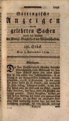 Göttingische Anzeigen von gelehrten Sachen (Göttingische Zeitungen von gelehrten Sachen) Montag 8. November 1779