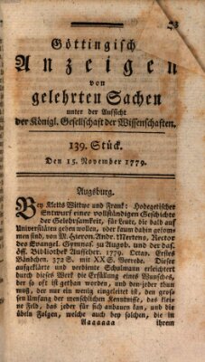 Göttingische Anzeigen von gelehrten Sachen (Göttingische Zeitungen von gelehrten Sachen) Montag 15. November 1779