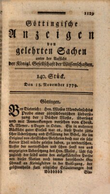 Göttingische Anzeigen von gelehrten Sachen (Göttingische Zeitungen von gelehrten Sachen) Donnerstag 18. November 1779