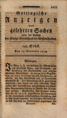 Göttingische Anzeigen von gelehrten Sachen (Göttingische Zeitungen von gelehrten Sachen) Donnerstag 25. November 1779