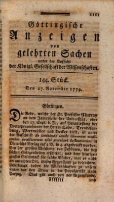 Göttingische Anzeigen von gelehrten Sachen (Göttingische Zeitungen von gelehrten Sachen) Samstag 27. November 1779