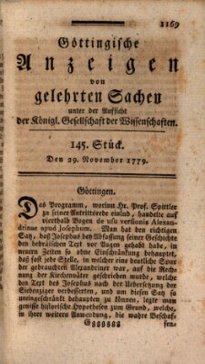 Göttingische Anzeigen von gelehrten Sachen (Göttingische Zeitungen von gelehrten Sachen) Montag 29. November 1779