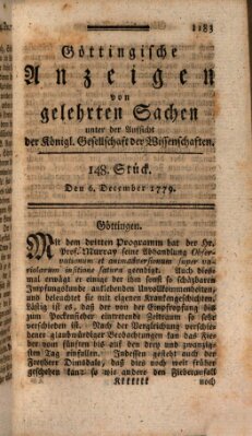 Göttingische Anzeigen von gelehrten Sachen (Göttingische Zeitungen von gelehrten Sachen) Montag 6. Dezember 1779