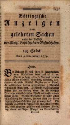 Göttingische Anzeigen von gelehrten Sachen (Göttingische Zeitungen von gelehrten Sachen) Donnerstag 9. Dezember 1779