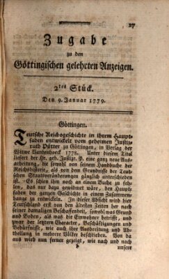 Göttingische Anzeigen von gelehrten Sachen. Zugabe (Göttingische Zeitungen von gelehrten Sachen) Samstag 9. Januar 1779